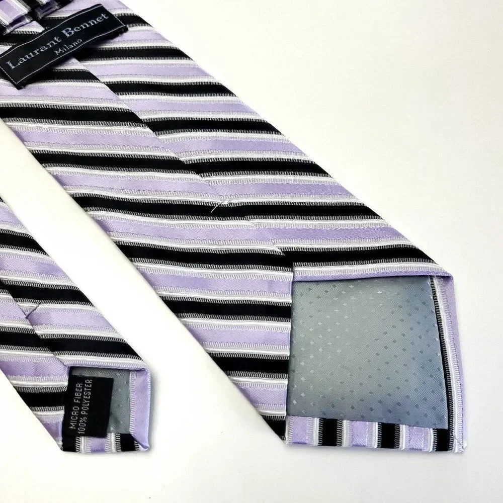 Laurant Bennet Milano‎ Purple Black Striped Woven Microfiber Polyester Tie